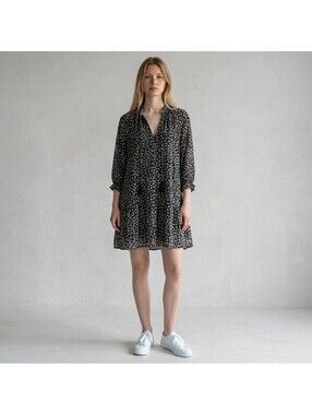 New Mod On Trend Mini Dress Women S Small Black Floral Short Tasseled V-Neck